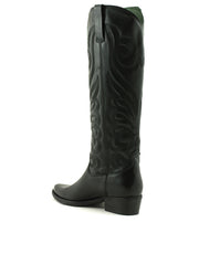 Felmini — D559 Tall Embroidered Cowboy Boot - Black