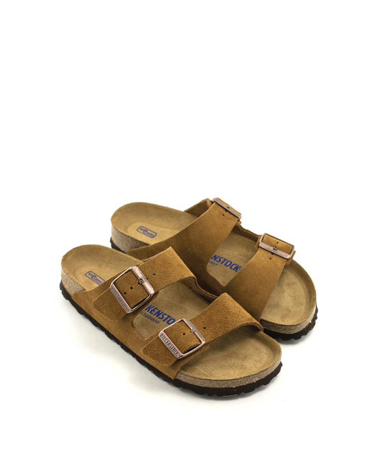 Birkenstock — Arizona Suede Soft Footbed -  Mink Narrow Width