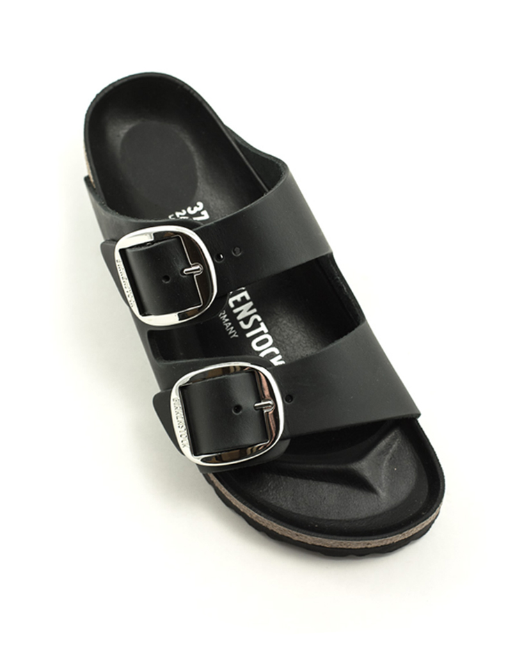 Birkenstock — Arizona Big Buckle Waxy Leather - Black Narrow Width