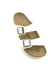 Birkenstock — Arizona Birko Flor - White/Antique Nickel Buckles Narrow Width