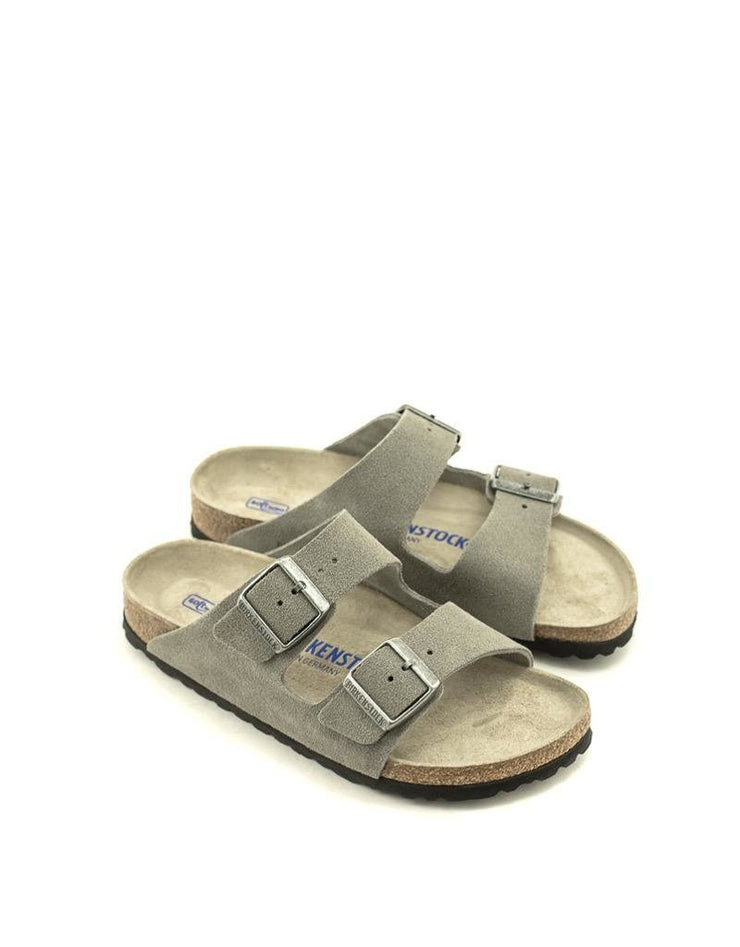 Birkenstock — Arizona Suede Soft Footbed - Stone Coin Narrow Width