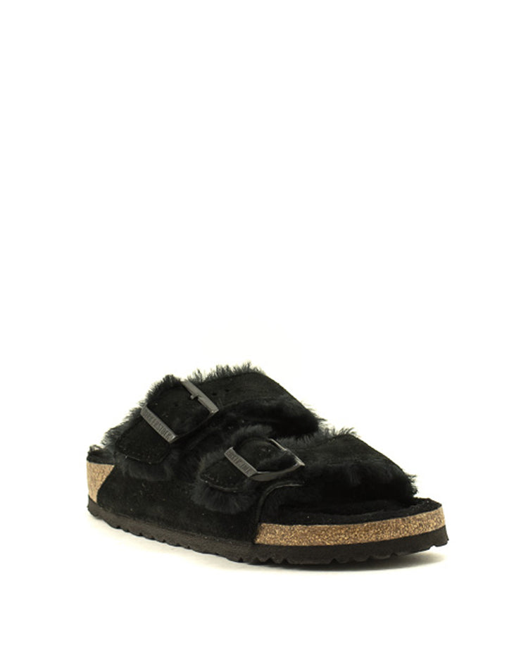 Birkenstock — Arizona Shearling - Black Suede Narrow Width