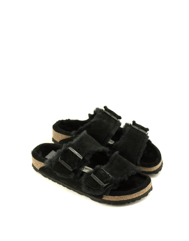 Birkenstock — Arizona Shearling - Black Suede Narrow Width