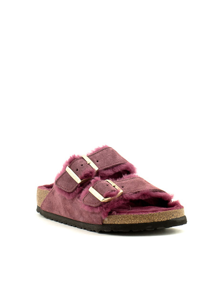 Birkenstock — Arizona Shearling Suede - Maroon Regular Width