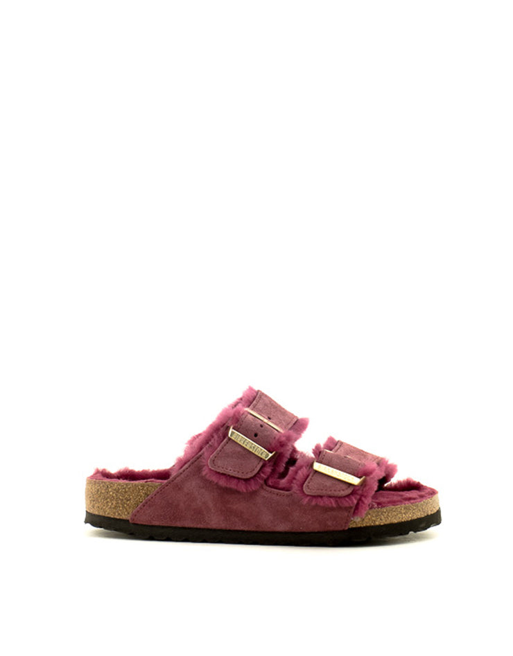 Birkenstock — Arizona Shearling Suede - Maroon Regular Width