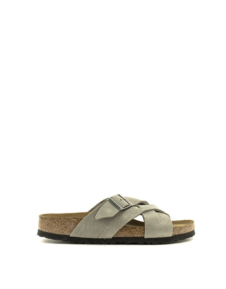 Birkenstock — Lugano Suede Soft Footbed - Stone Coin Narrow Width