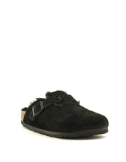 Birkenstock — Boston VL/Fell Shearling Suede - Black Narrow Width