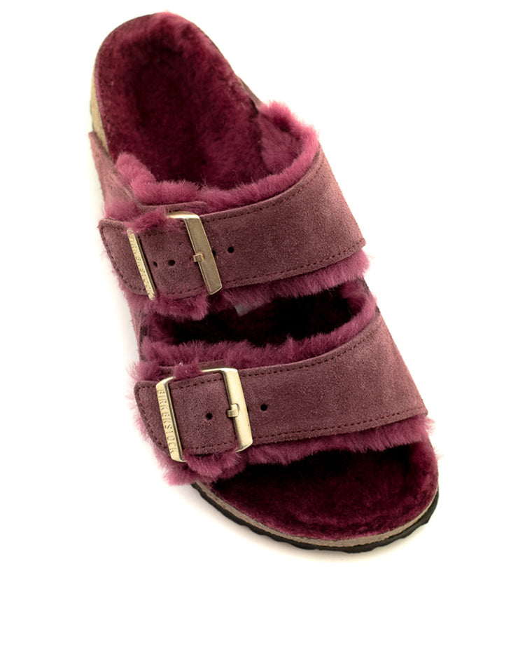 Birkenstock — Arizona Shearling Suede - Maroon Regular Width