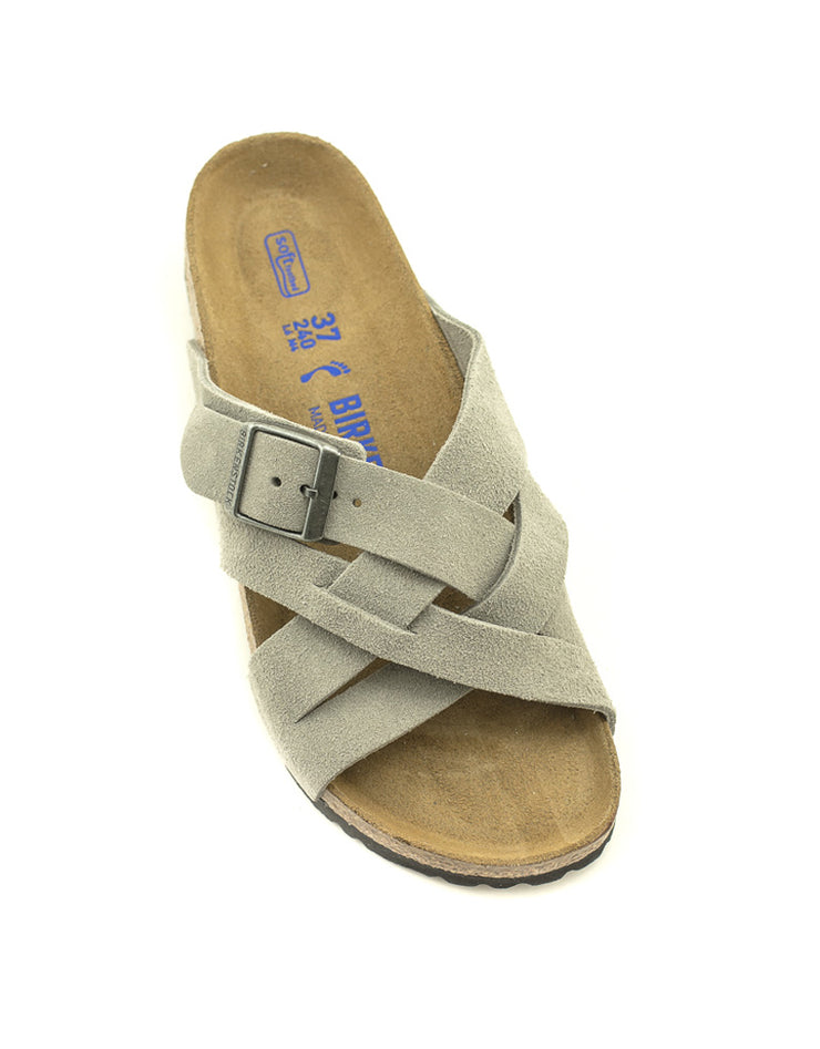 Birkenstock — Lugano Suede Soft Footbed - Stone Coin Narrow Width