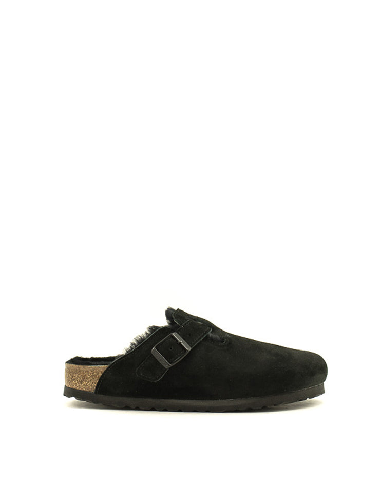 Birkenstock — Boston VL/Fell Shearling Suede - Black Narrow Width