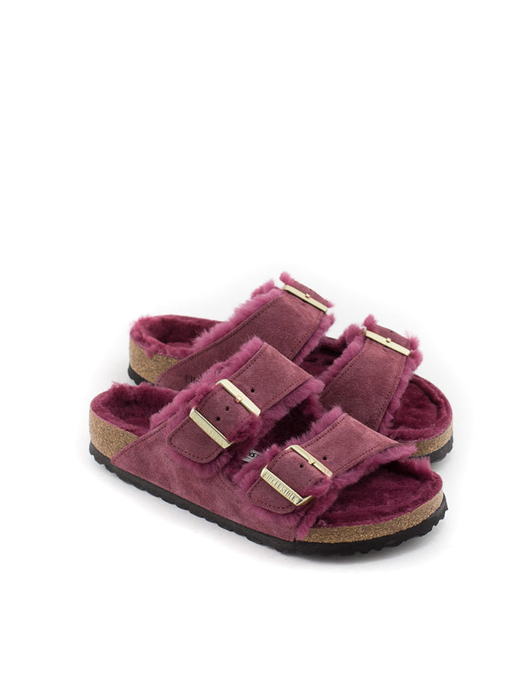 Birkenstock — Arizona Shearling Suede - Maroon Regular Width